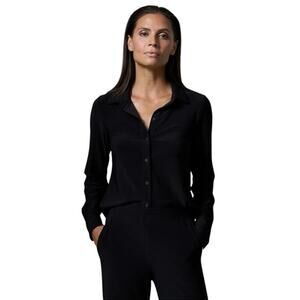 Franne Golde Katherine Stretch Jersey Buttondown Shirt Black Size XXL
